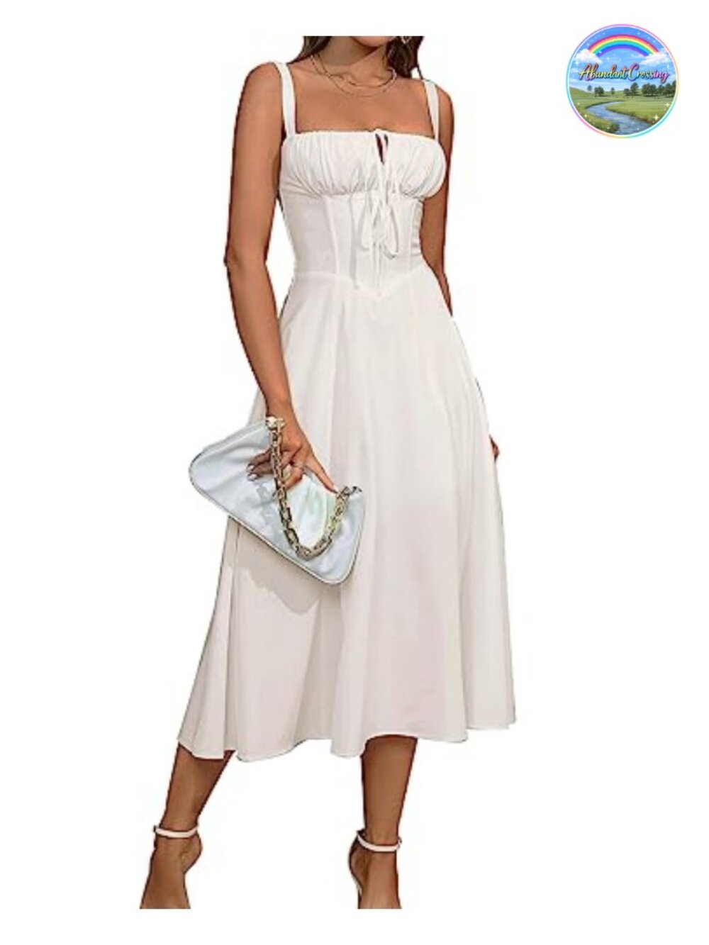 Corset Midi Sundress Polyester Boned Bustier Sleeveless Open Back Lace Up Flowy